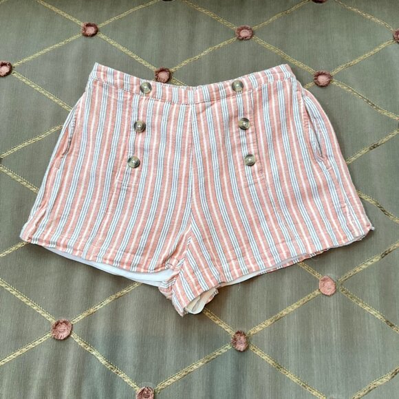 American Eagle Outfitters Pants - American Eagle Shorts High Rise Sailor Stripe Cotton Linen Red Multi (S)